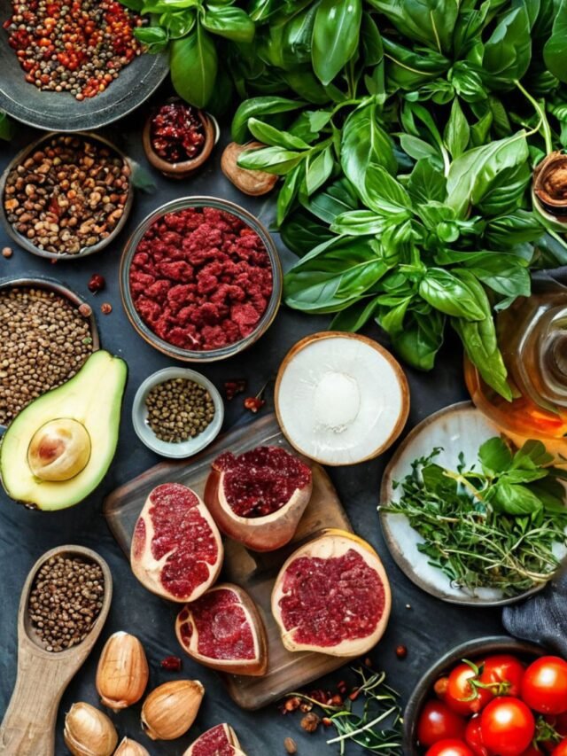 A collage of images showing different foods that can help improve hemoglobin levels