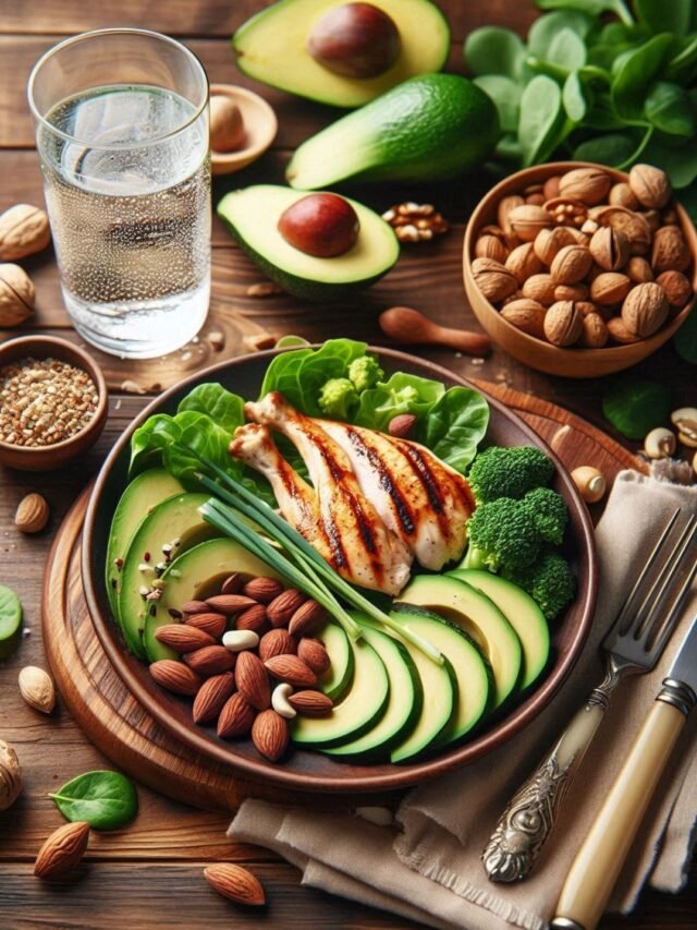 A person preparing a healthy keto meal with vegetables and meat