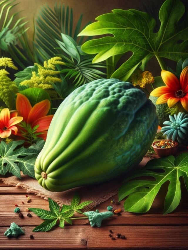 Raw papaya fruit and leaves, highlighting its nutritional and medicinal properties