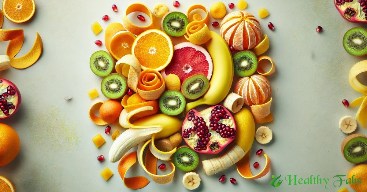 A variety of colorful fruit peels showcasing natural health benefits