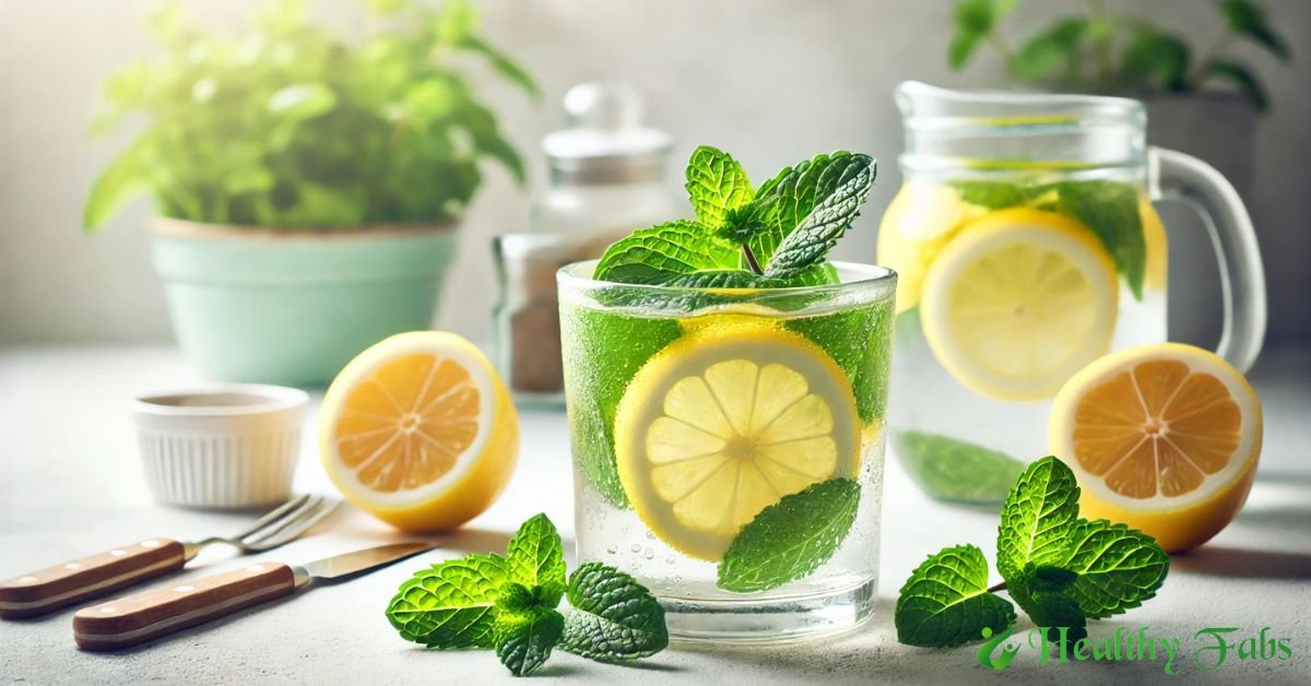 A refreshing natural liver detox drink made with lemon slices and fresh mint in a mason jar
