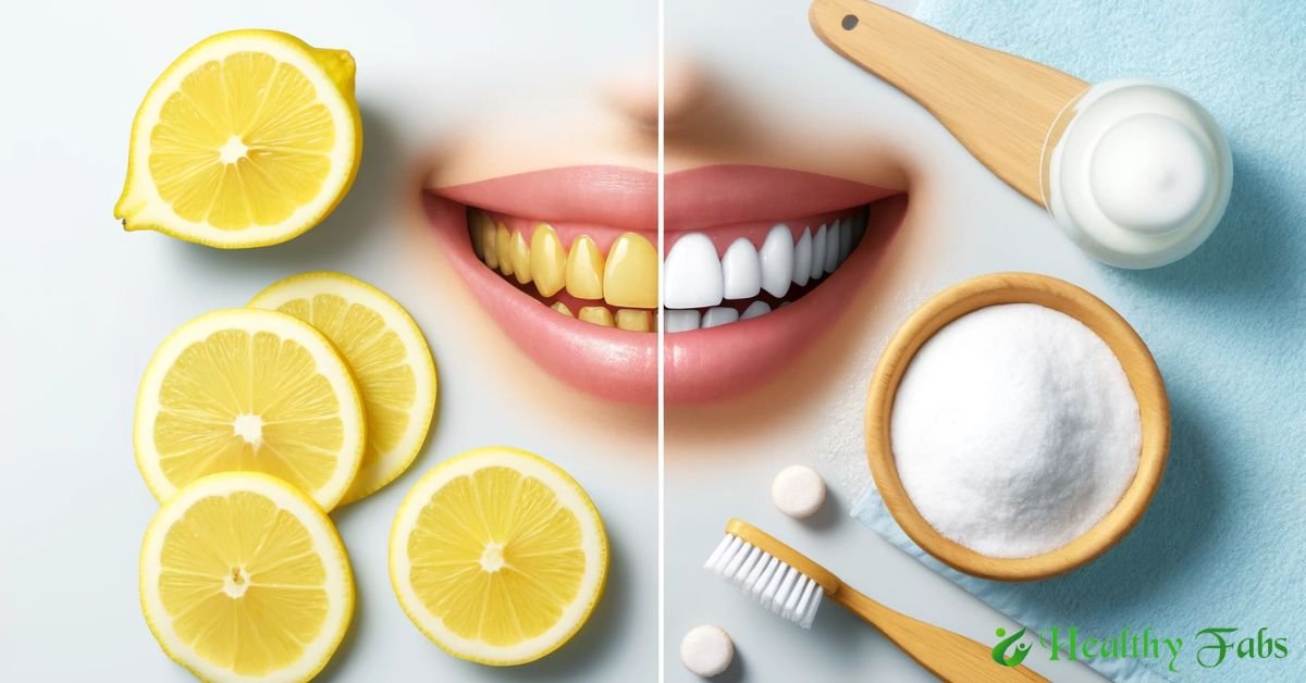 Whitening yellow teeth naturally using baking soda paste