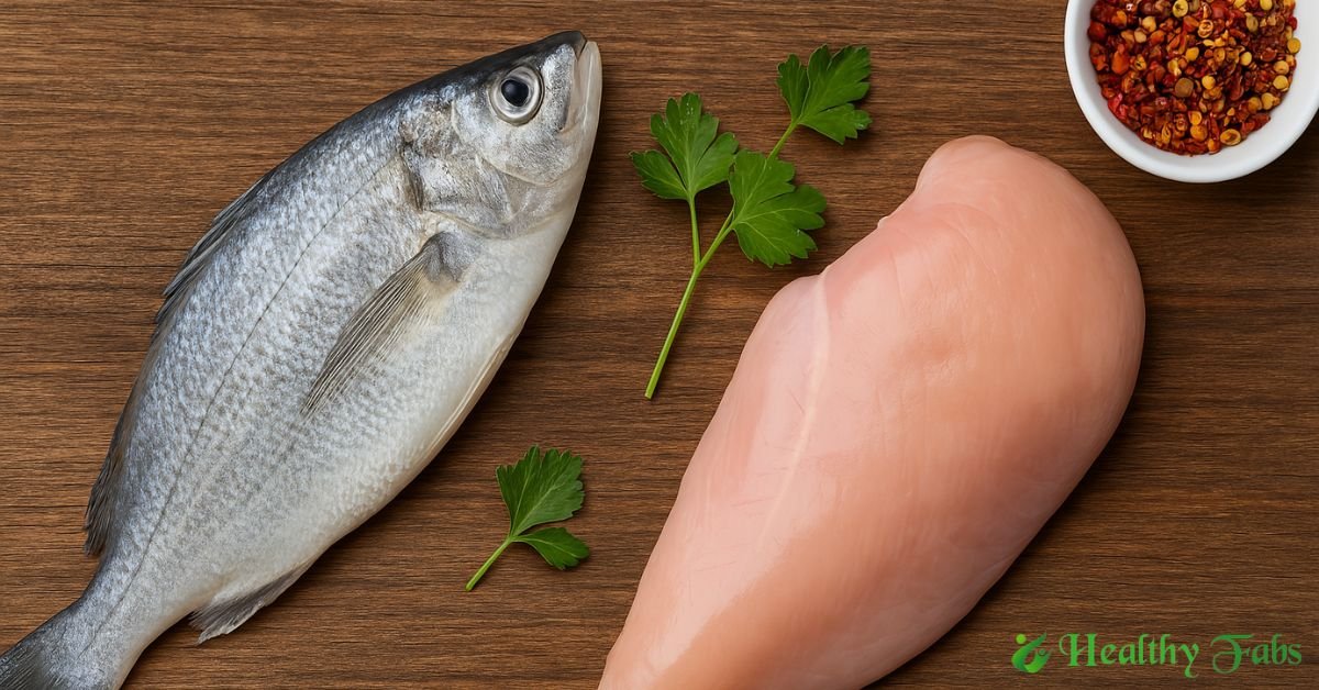 Pono Fish vs Chicken nutrition chart in Telugu