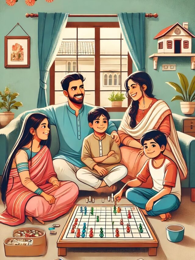 A happy Indian family enjoying quality time at home while living on a low budget