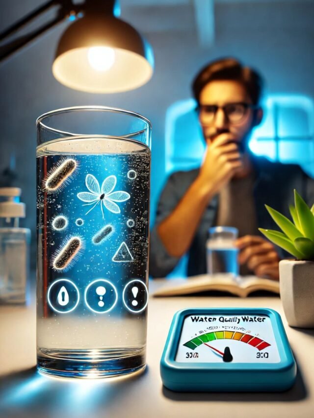 A glass of clean water beside a polluted water sample, highlighting the importance of water purity.