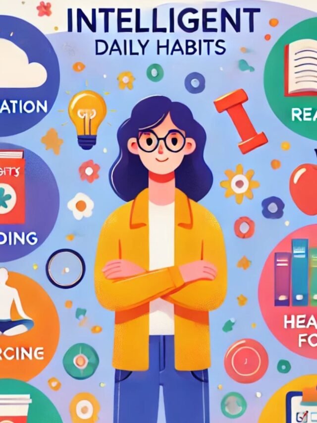 Illustration showing daily habits of smart people including reading, exercise, meditation, and planning.