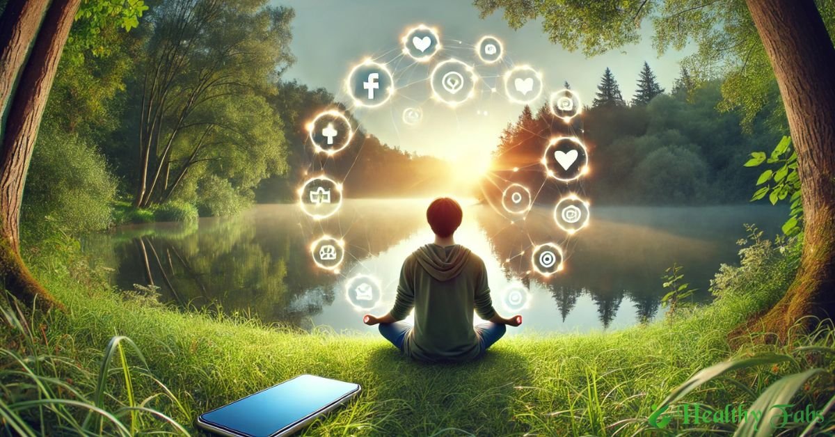 Digital detox for better mental health – person meditating in nature with phone switched off
