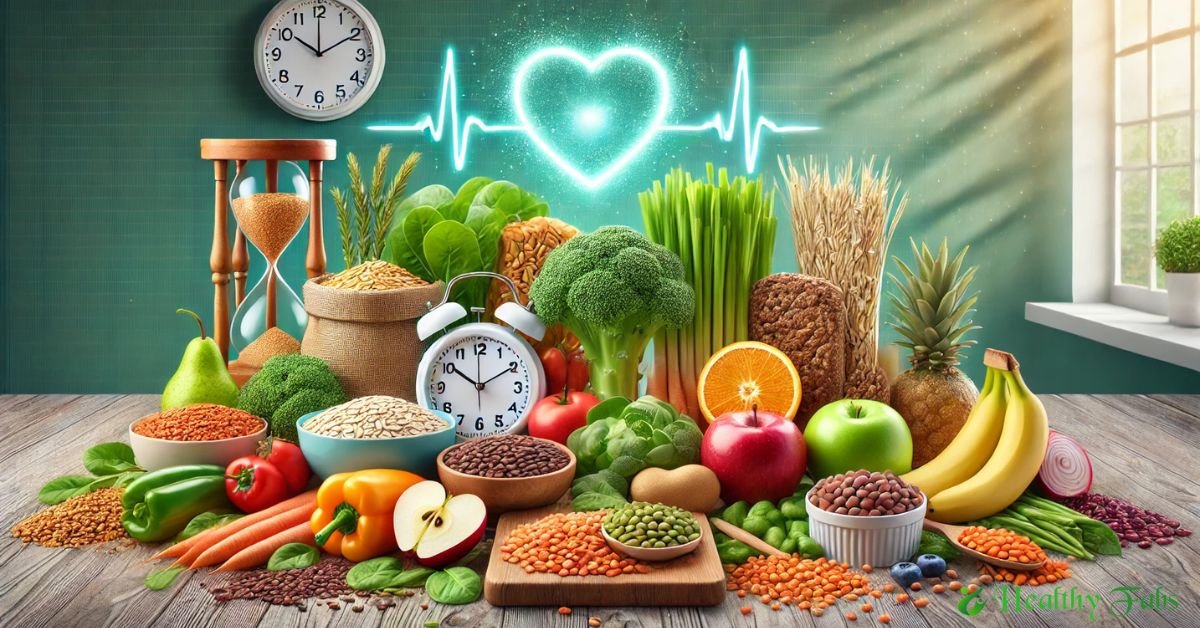 Dietary fiber foods such as fruits, vegetables, whole grains, and legumes that support healthy aging and longevity